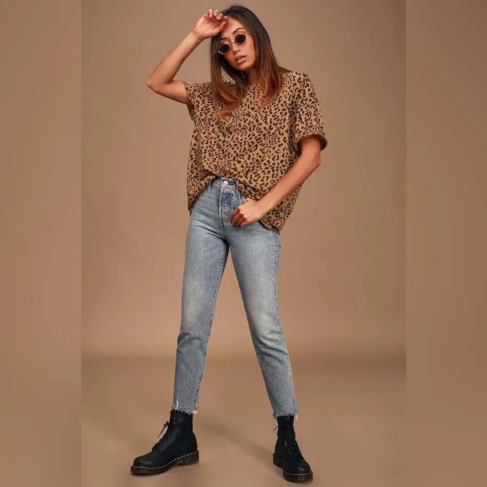 Free People Clarity Tan Cheetah Print Ringer Tee